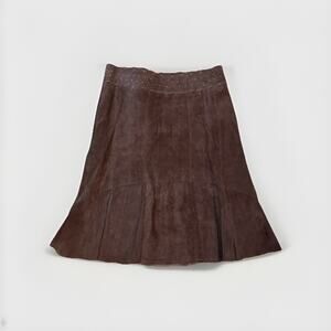 CAbi Suede Leather Skirt Size 6 Brown Trumpet Western Boho A-Line Flare